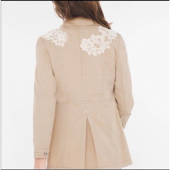 Chico's Lace Applique Utility Jacket Khaki White Size 2 Petite - Picture 15 of 16